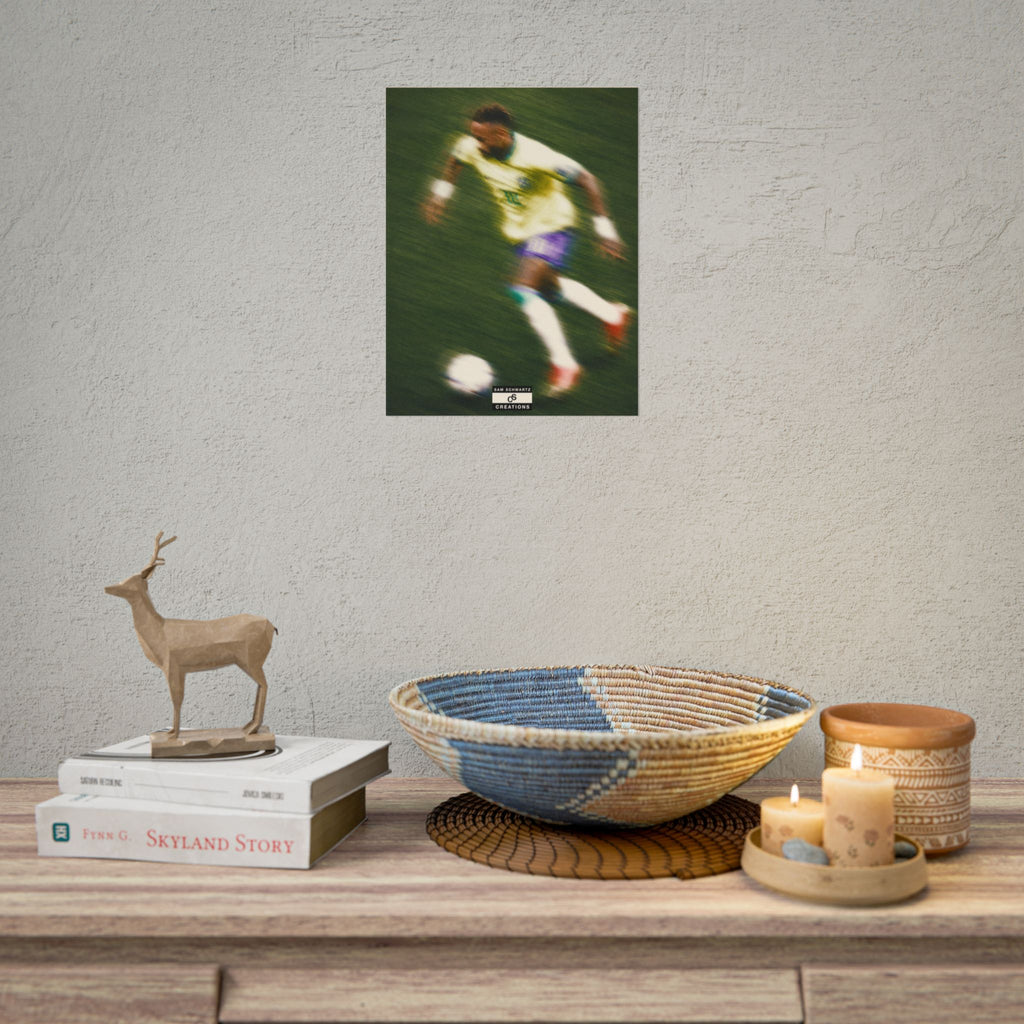 2/3 The Brazilian Prince Soccer Action Rolled Poster — Vintage Neymar Football Player Wall Art