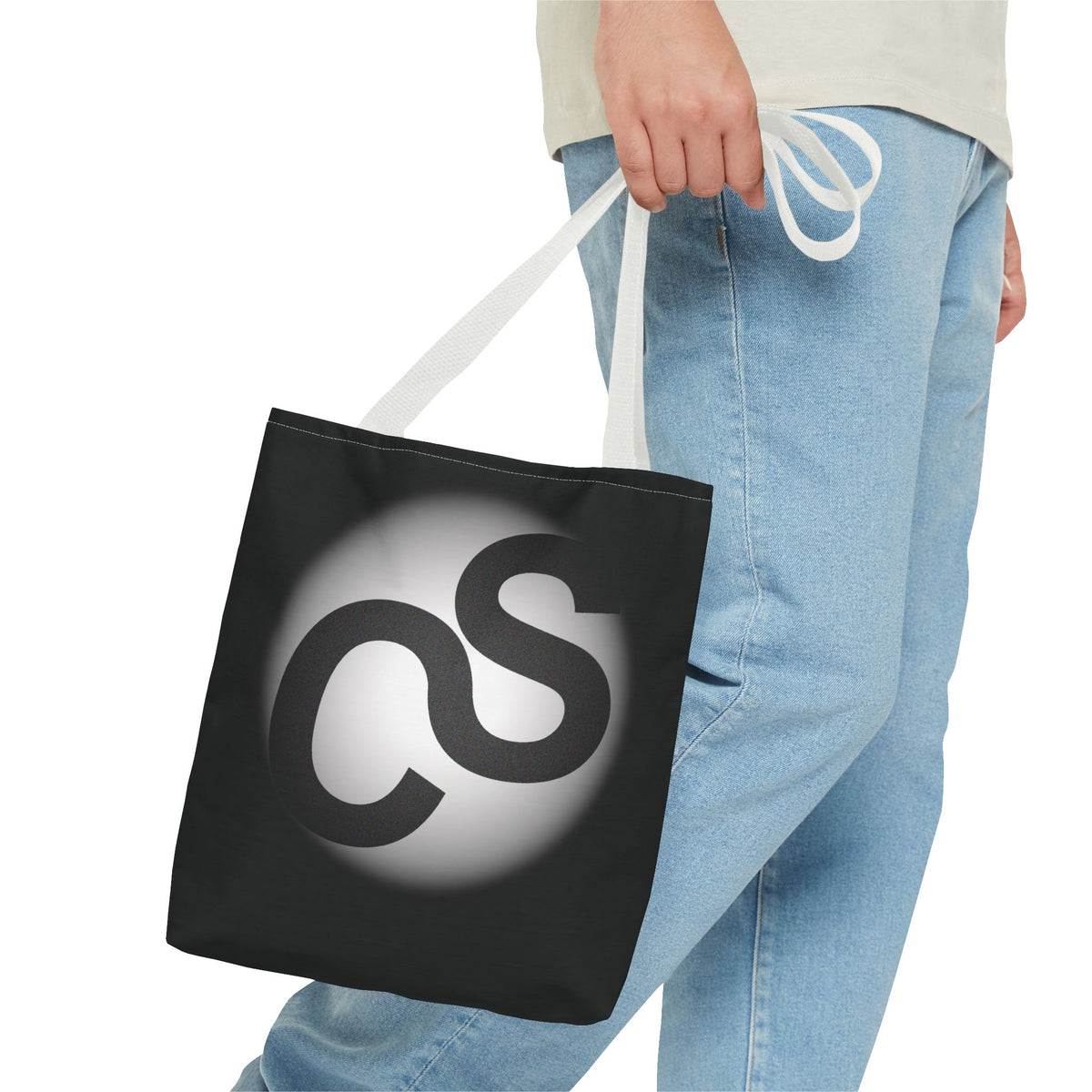 Monochrome Sam Schwartz Creations Logo Tote Bag – Minimalist Black & White Carryall