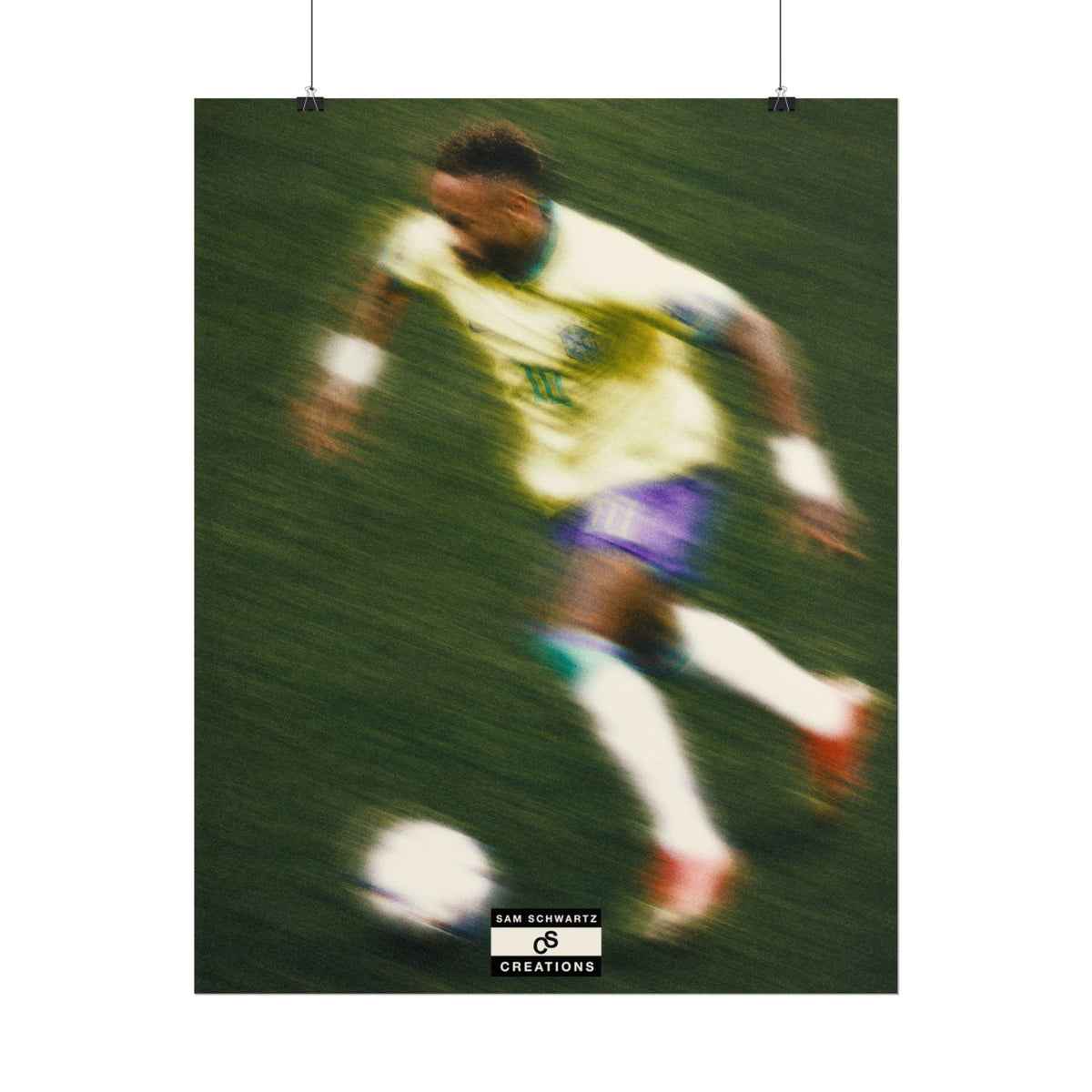 2/3 The Brazilian Prince Soccer Action Rolled Poster — Vintage Neymar Football Player Wall Art