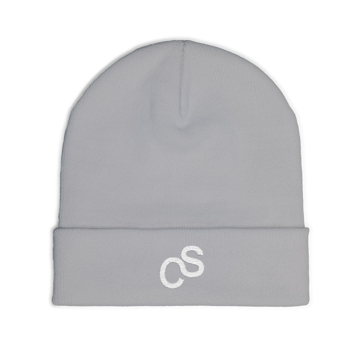 Embroidered Sam Schwartz Creations Logo Knit Beanie — Cozy Grey Winter Hat