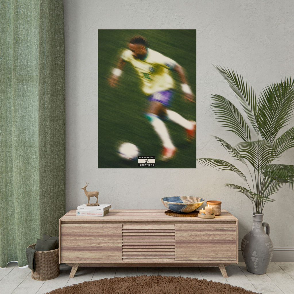 2/3 The Brazilian Prince Soccer Action Rolled Poster — Vintage Neymar Football Player Wall Art