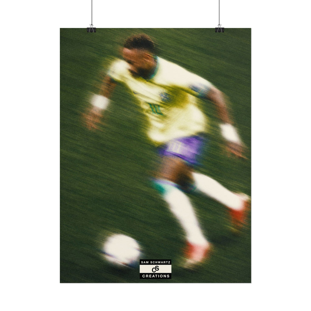 2/3 The Brazilian Prince Soccer Action Rolled Poster — Vintage Neymar Football Player Wall Art