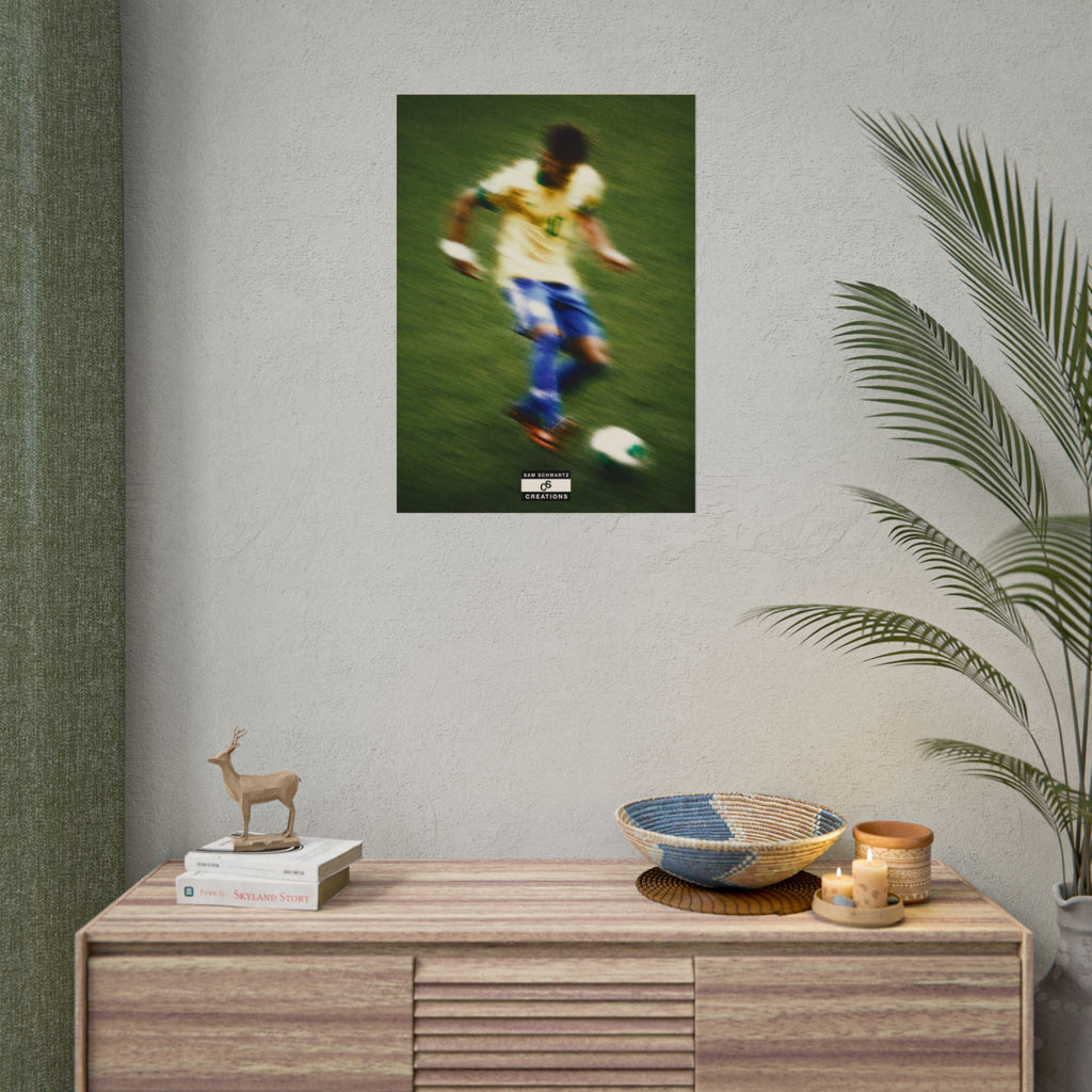 1/3 The Brazilian Prince Soccer Action Rolled Poster — Vintage Neymar Football Player Wall Art