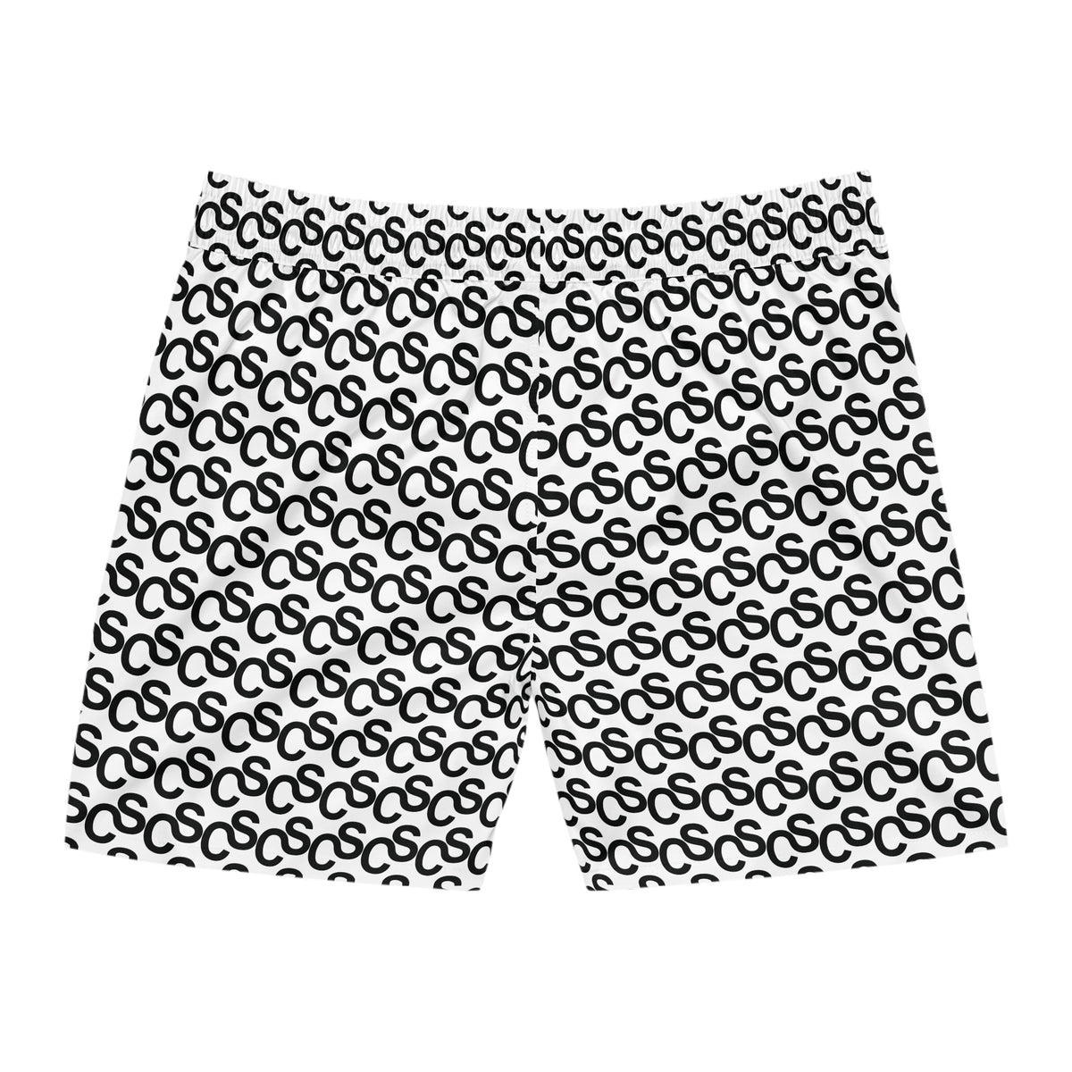 Sam Schwartz Creations Monogram Pattern Swim Shorts — Black & White All-Over Print
