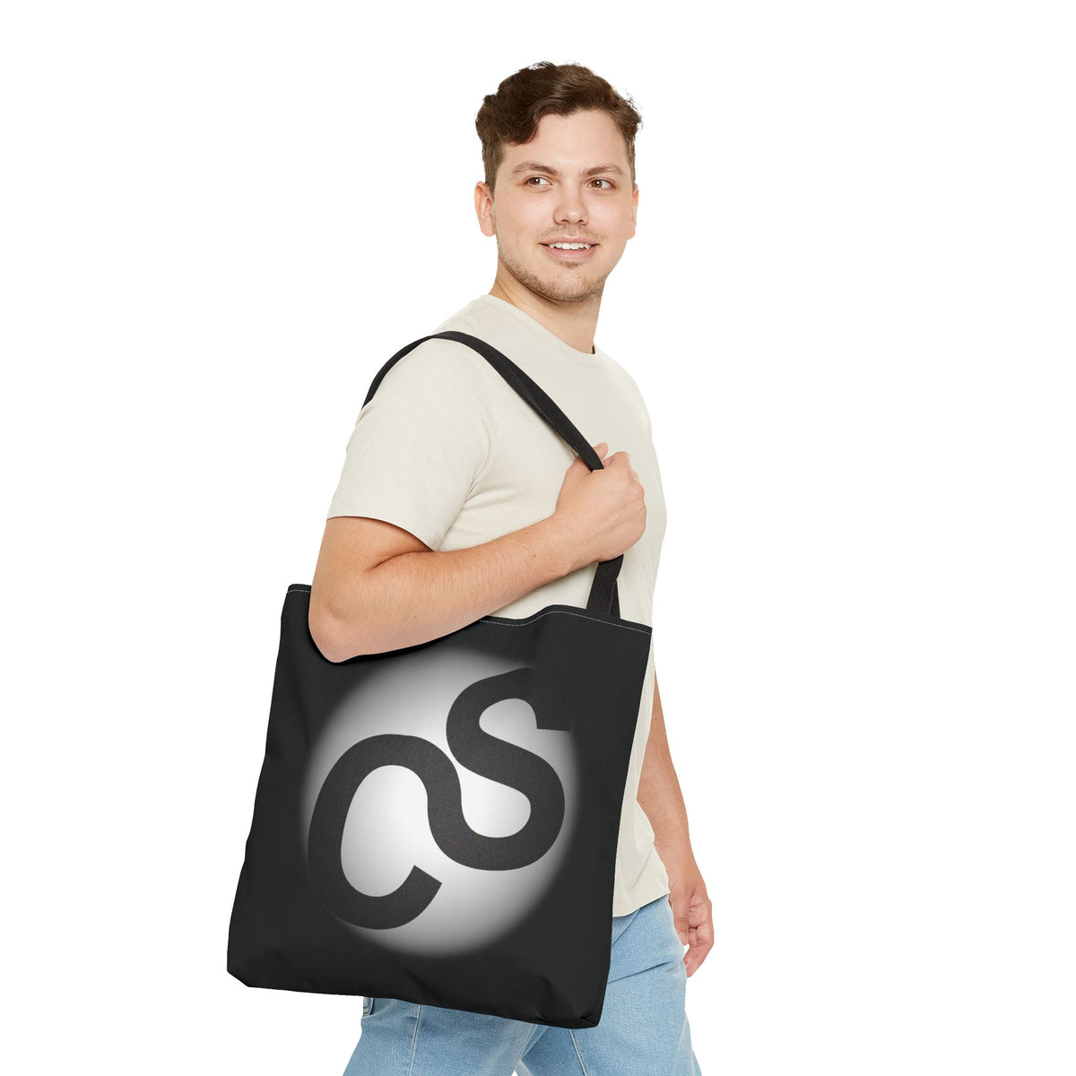 Monochrome Sam Schwartz Creations Logo Tote Bag – Minimalist Black & White Carryall
