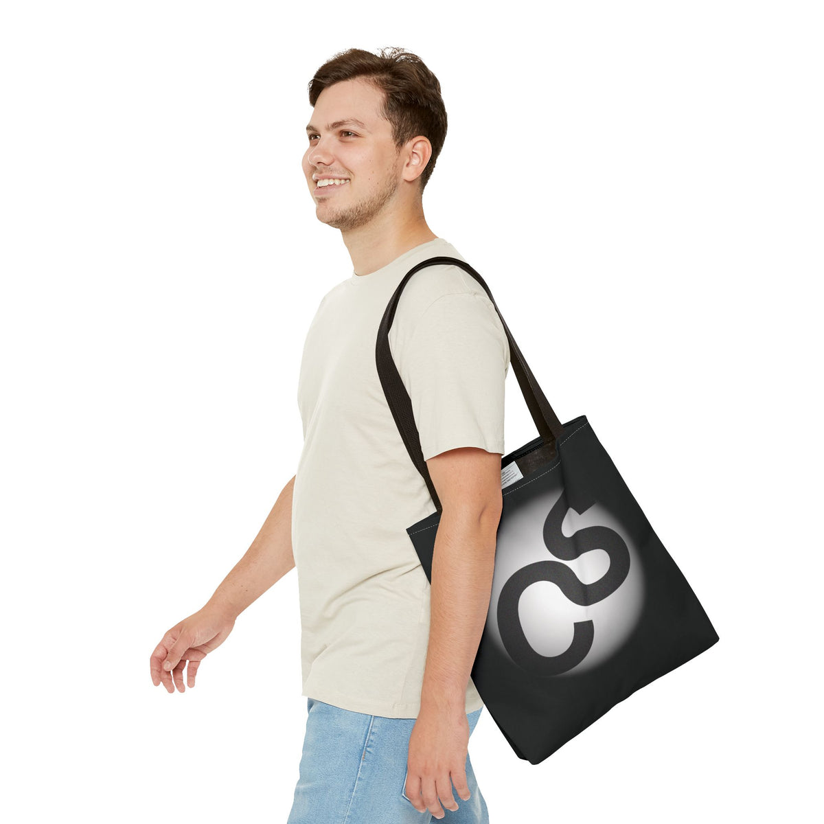 Monochrome Sam Schwartz Creations Logo Tote Bag – Minimalist Black & White Carryall