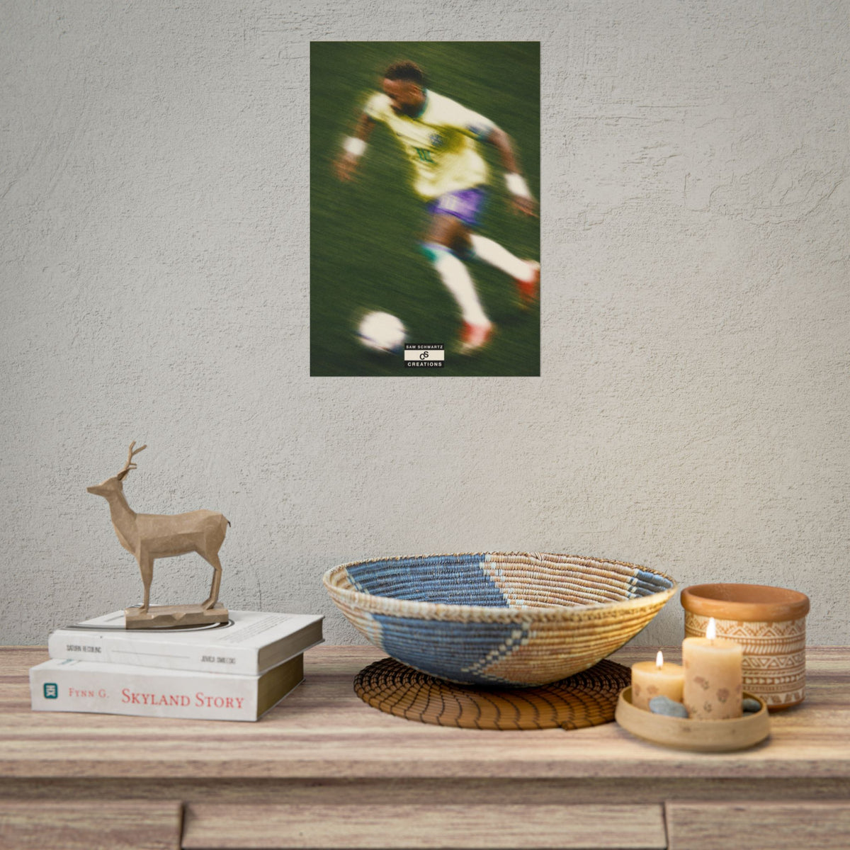 2/3 The Brazilian Prince Soccer Action Rolled Poster — Vintage Neymar Football Player Wall Art