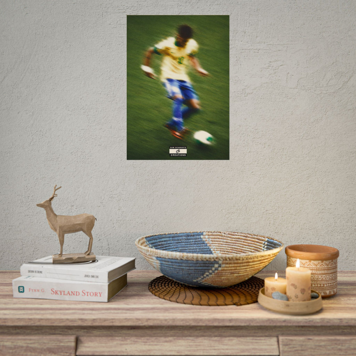 1/3 The Brazilian Prince Soccer Action Rolled Poster — Vintage Neymar Football Player Wall Art