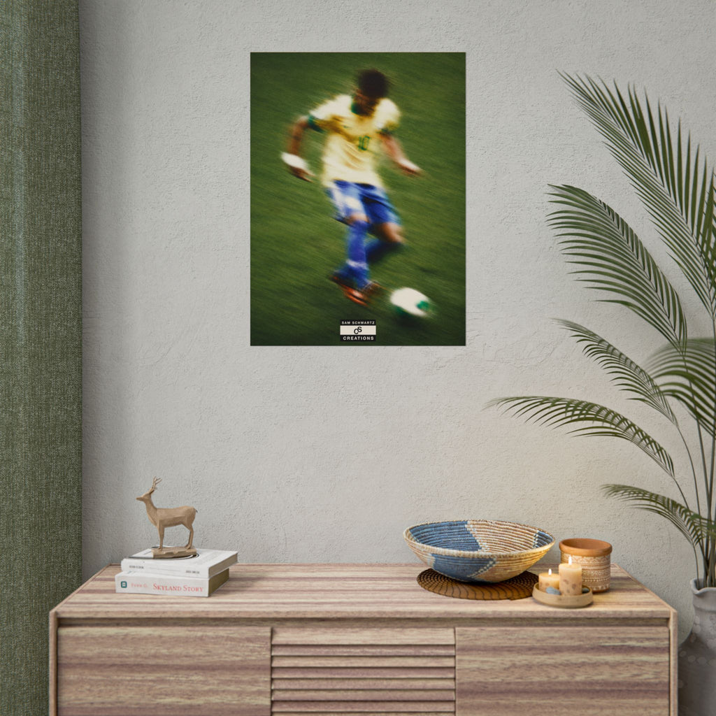 1/3 The Brazilian Prince Soccer Action Rolled Poster — Vintage Neymar Football Player Wall Art