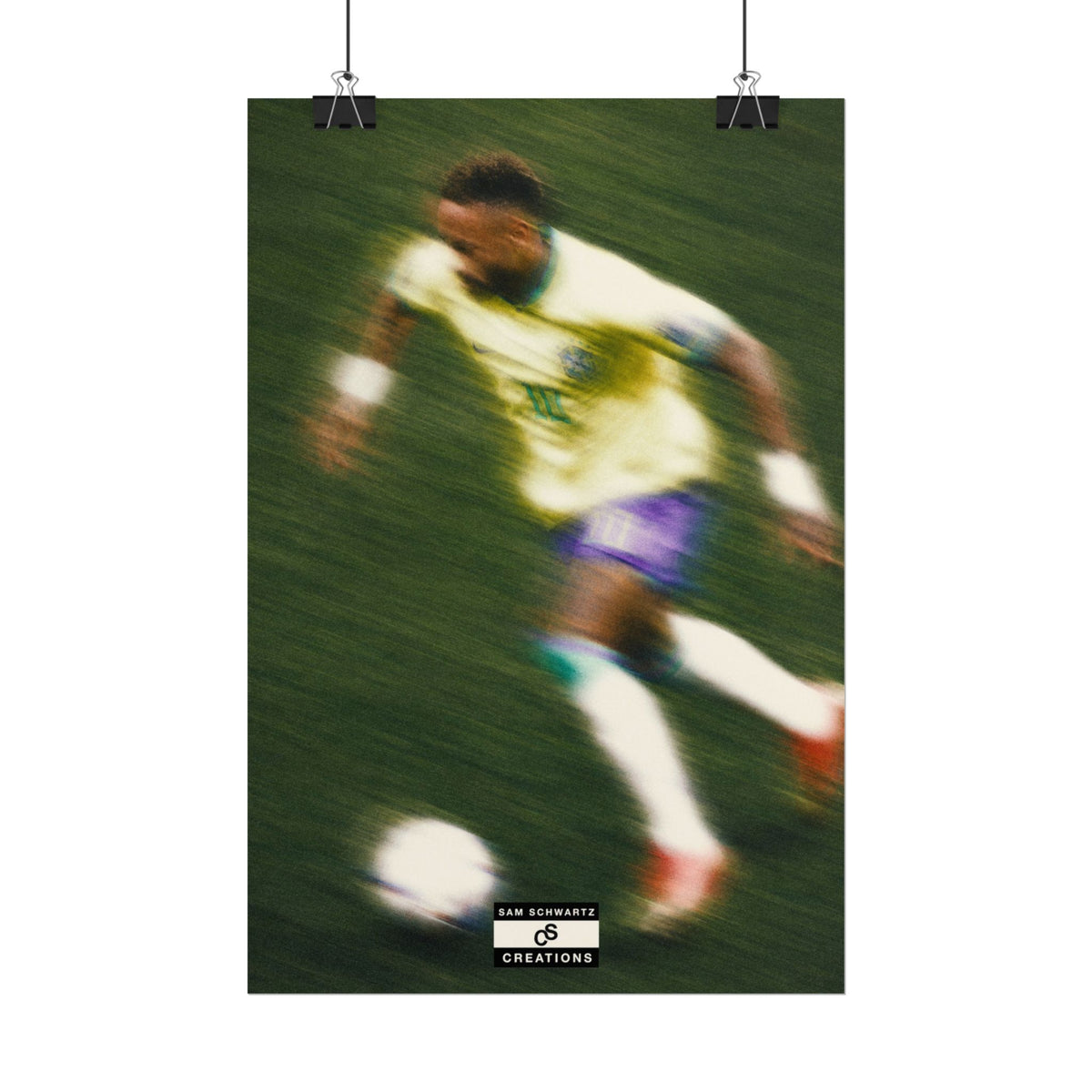 2/3 The Brazilian Prince Soccer Action Rolled Poster — Vintage Neymar Football Player Wall Art
