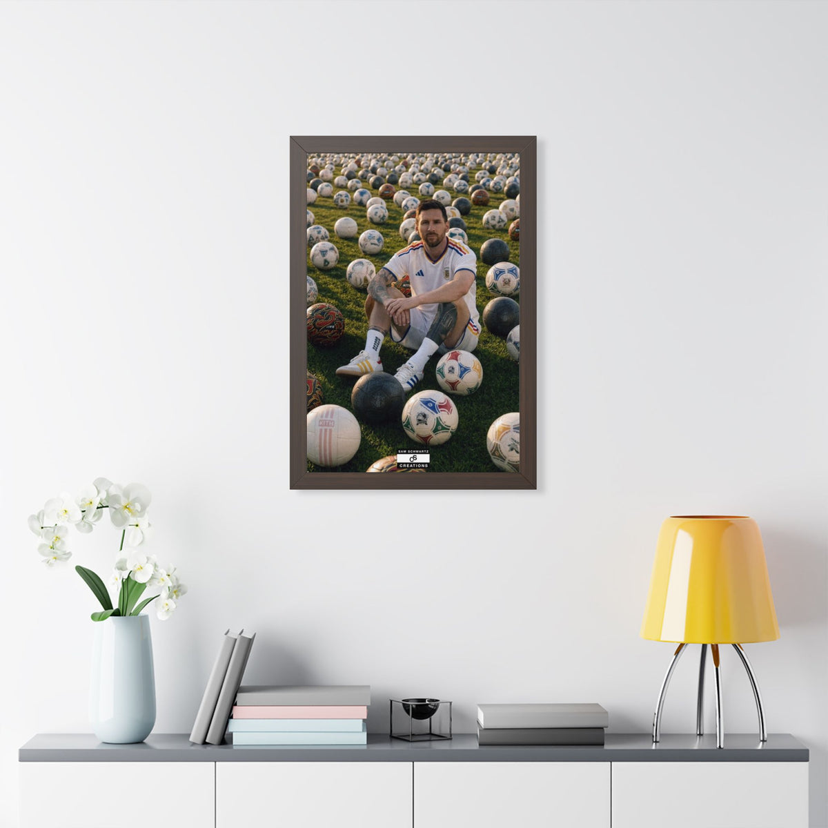 Messi x Soccer Balls Framed Poster — Framed GOAT Wall Art