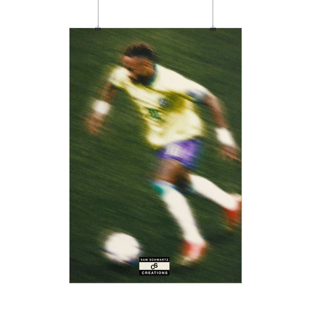 2/3 The Brazilian Prince Soccer Action Rolled Poster — Vintage Neymar Football Player Wall Art