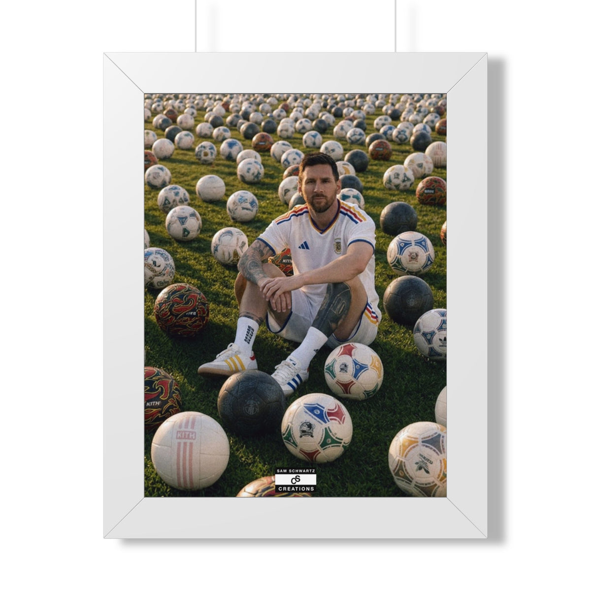 Messi x Soccer Balls Framed Poster — Framed GOAT Wall Art