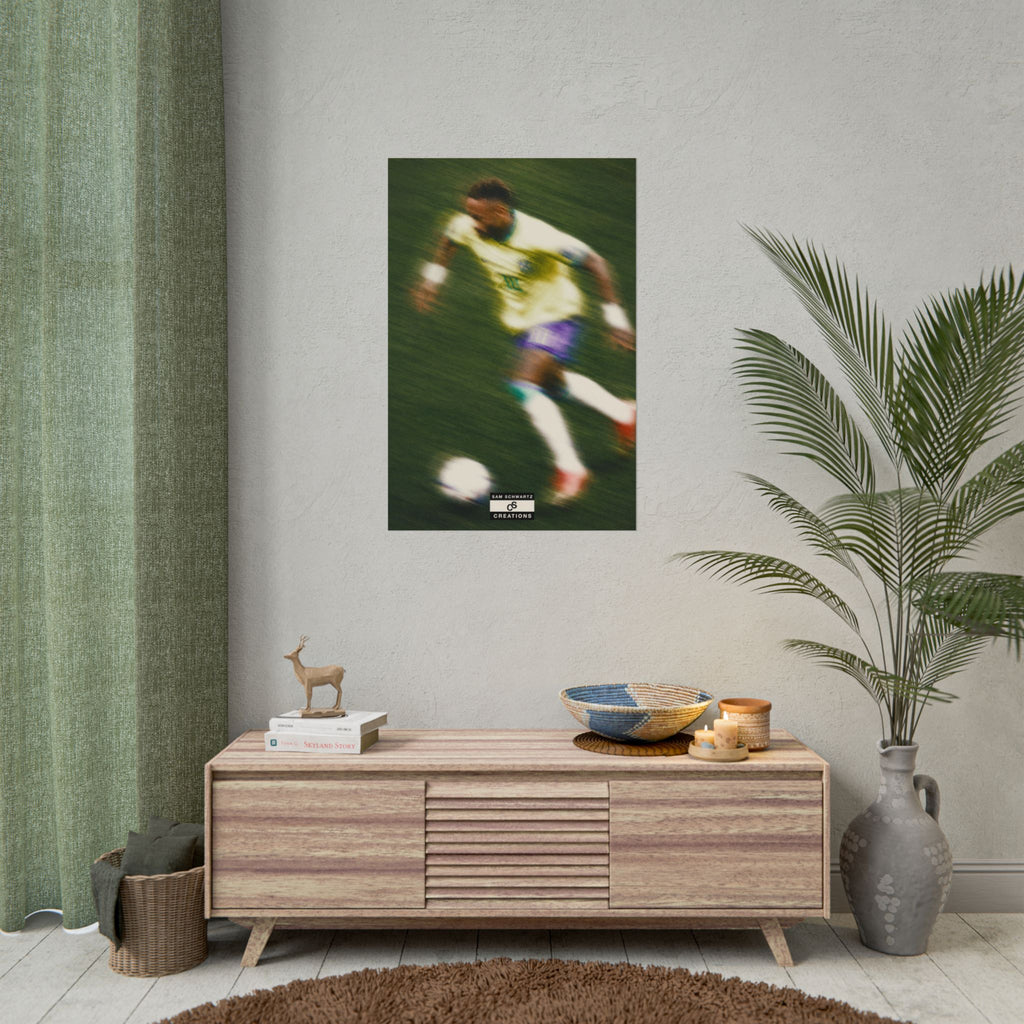 2/3 The Brazilian Prince Soccer Action Rolled Poster — Vintage Neymar Football Player Wall Art