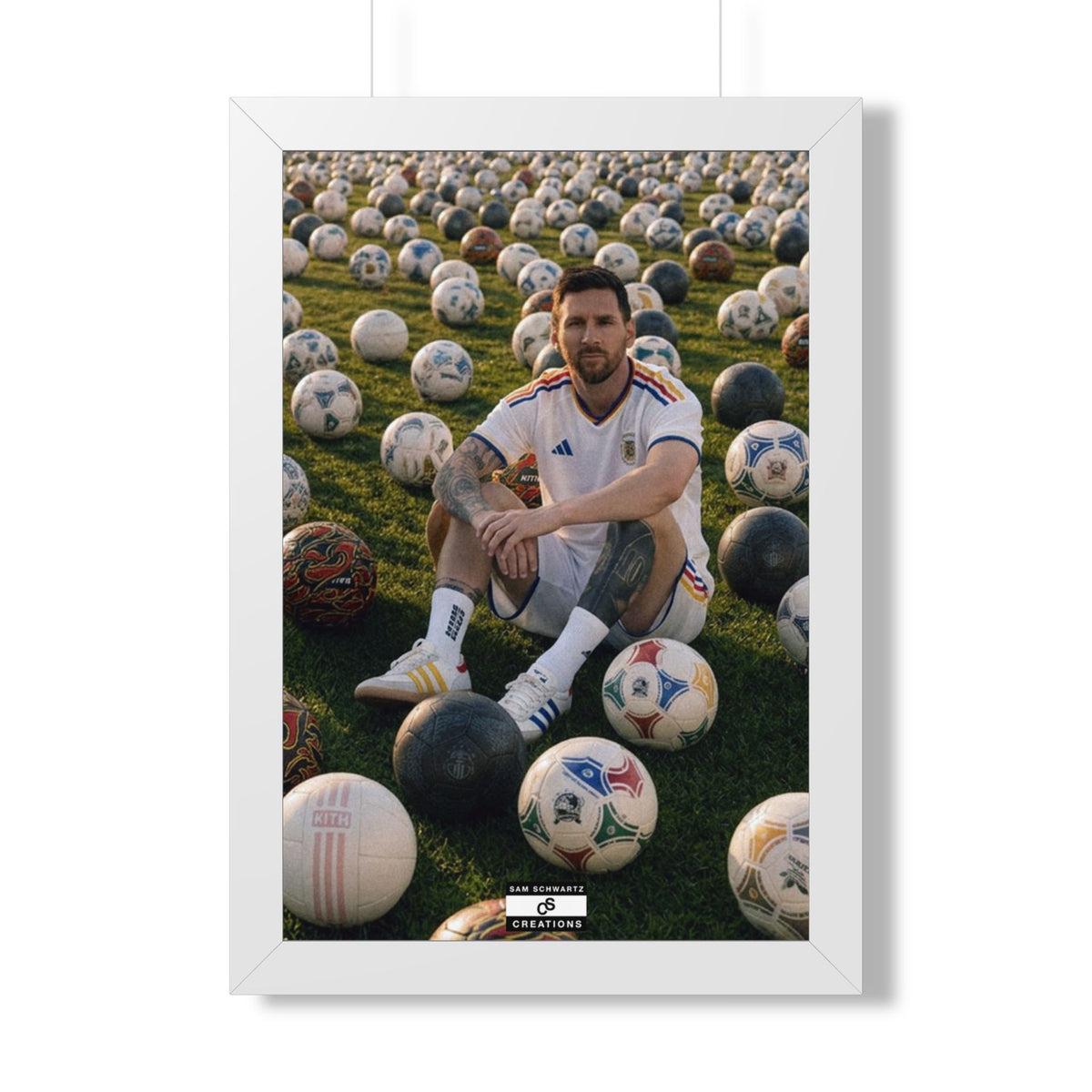 Messi x Soccer Balls Framed Poster — Framed GOAT Wall Art