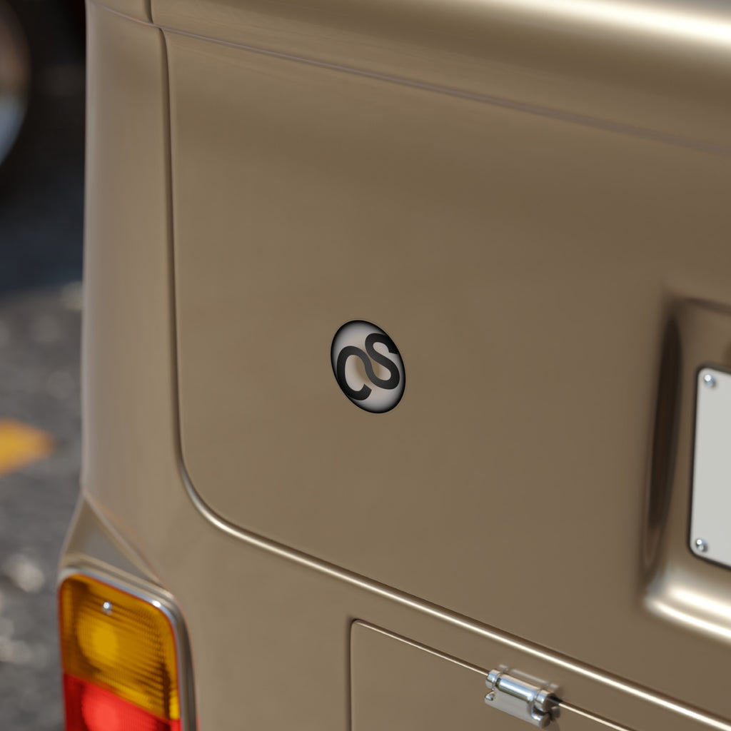 Round Transparent Sam Schwartz Creations Outdoor Sticker — Black "Sam Schwartz Creations" Monogram