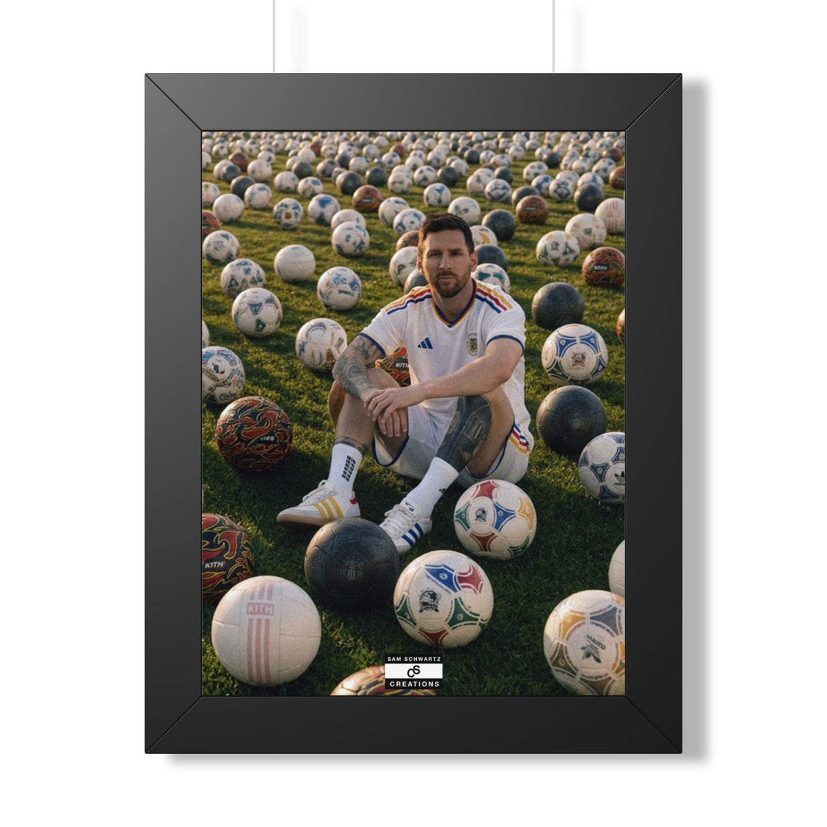 Messi x Soccer Balls Framed Poster — Framed GOAT Wall Art