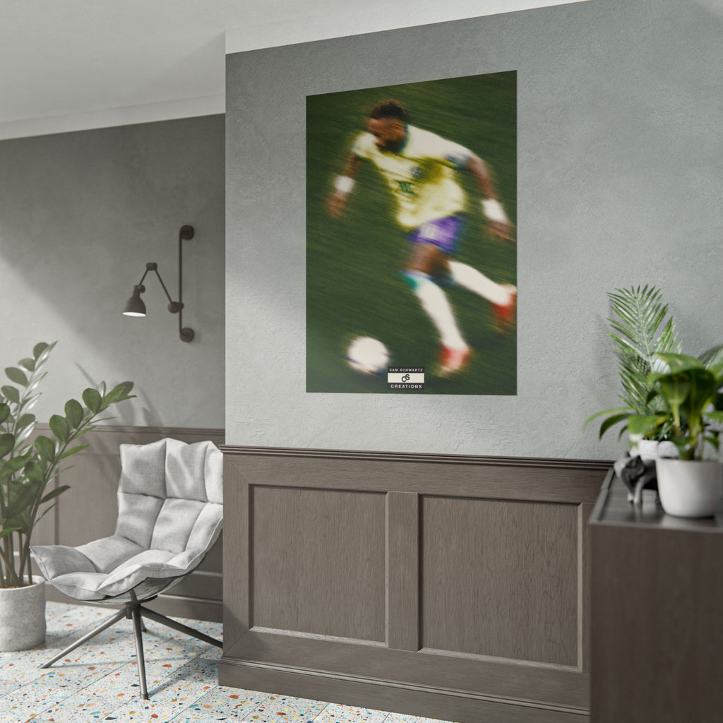 2/3 The Brazilian Prince Soccer Action Rolled Poster — Vintage Neymar Football Player Wall Art