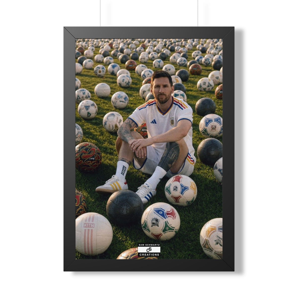 Messi x Soccer Balls Framed Poster — Framed GOAT Wall Art