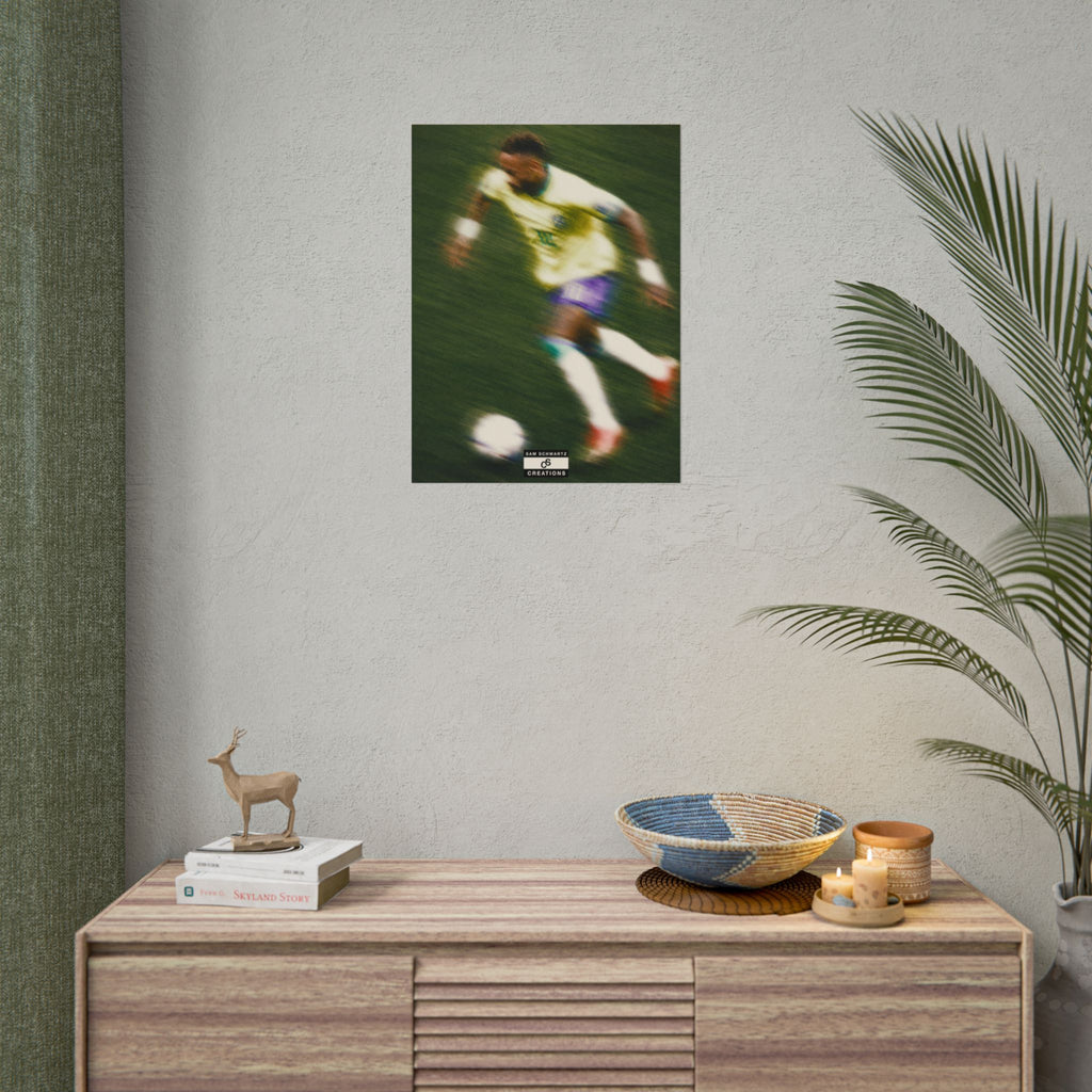 2/3 The Brazilian Prince Soccer Action Rolled Poster — Vintage Neymar Football Player Wall Art