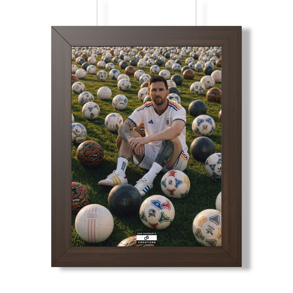 Messi x Soccer Balls Framed Poster — Framed GOAT Wall Art