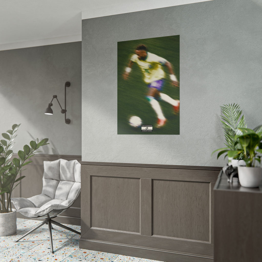 2/3 The Brazilian Prince Soccer Action Rolled Poster — Vintage Neymar Football Player Wall Art