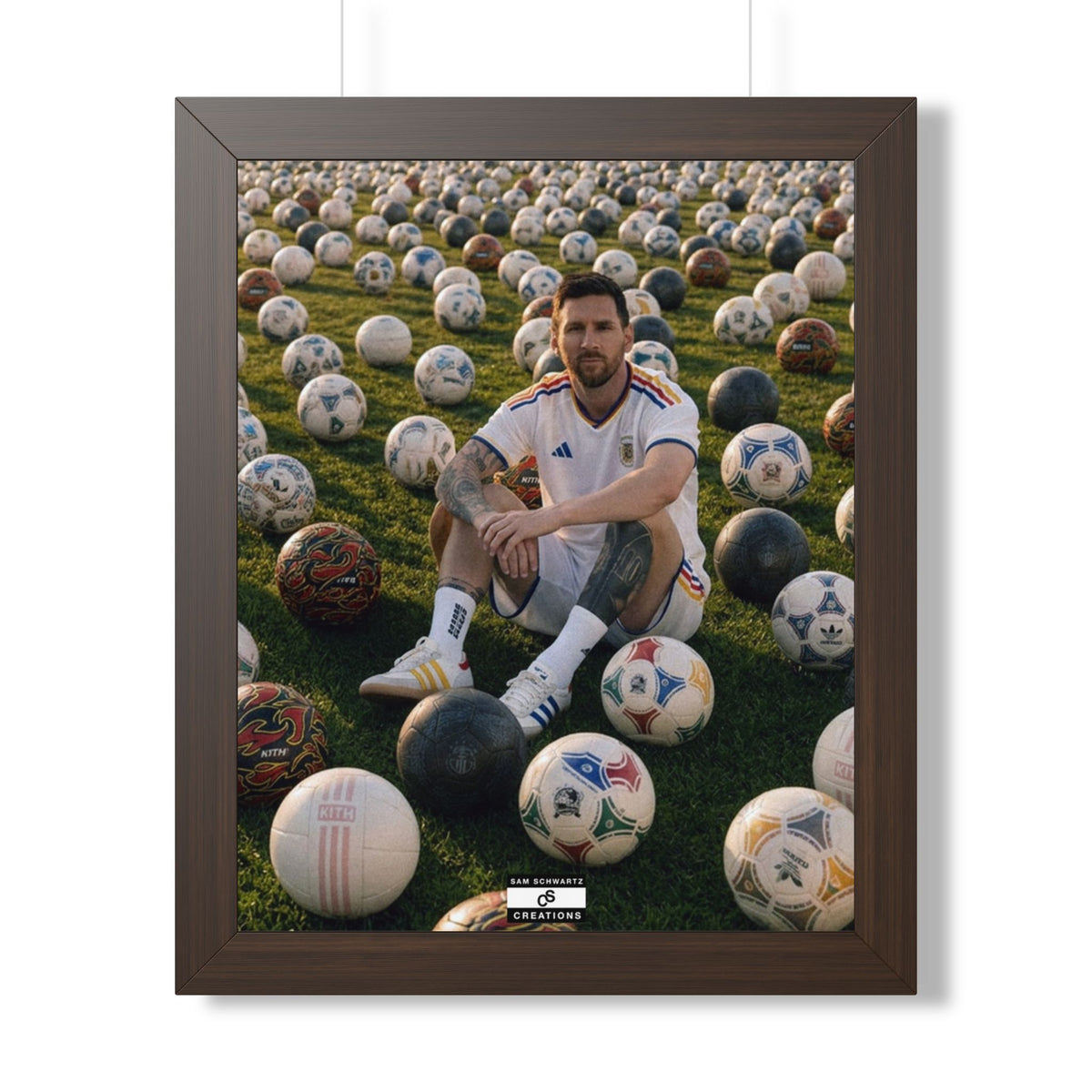 Messi x Soccer Balls Framed Poster — Framed GOAT Wall Art