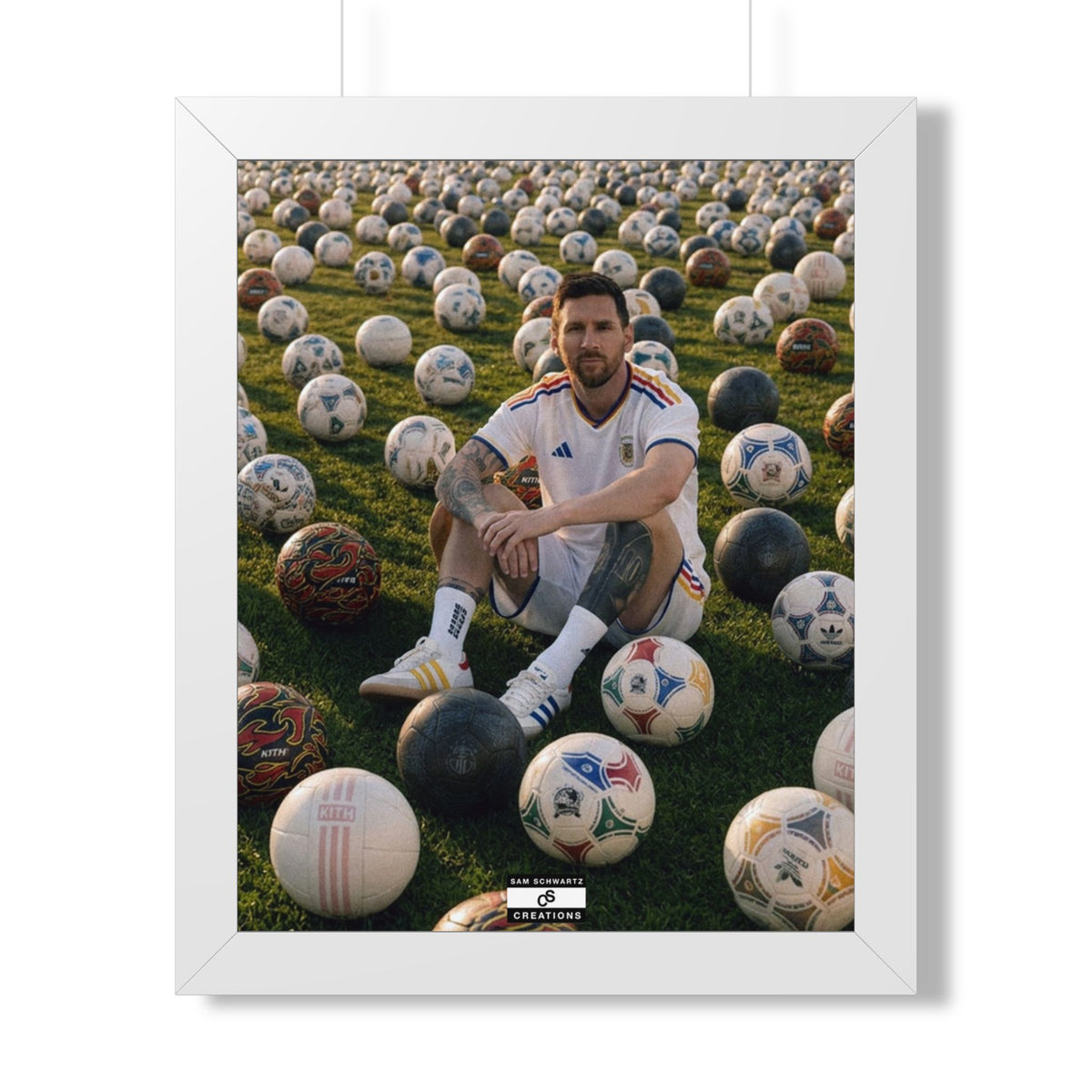 Messi x Soccer Balls Framed Poster — Framed GOAT Wall Art