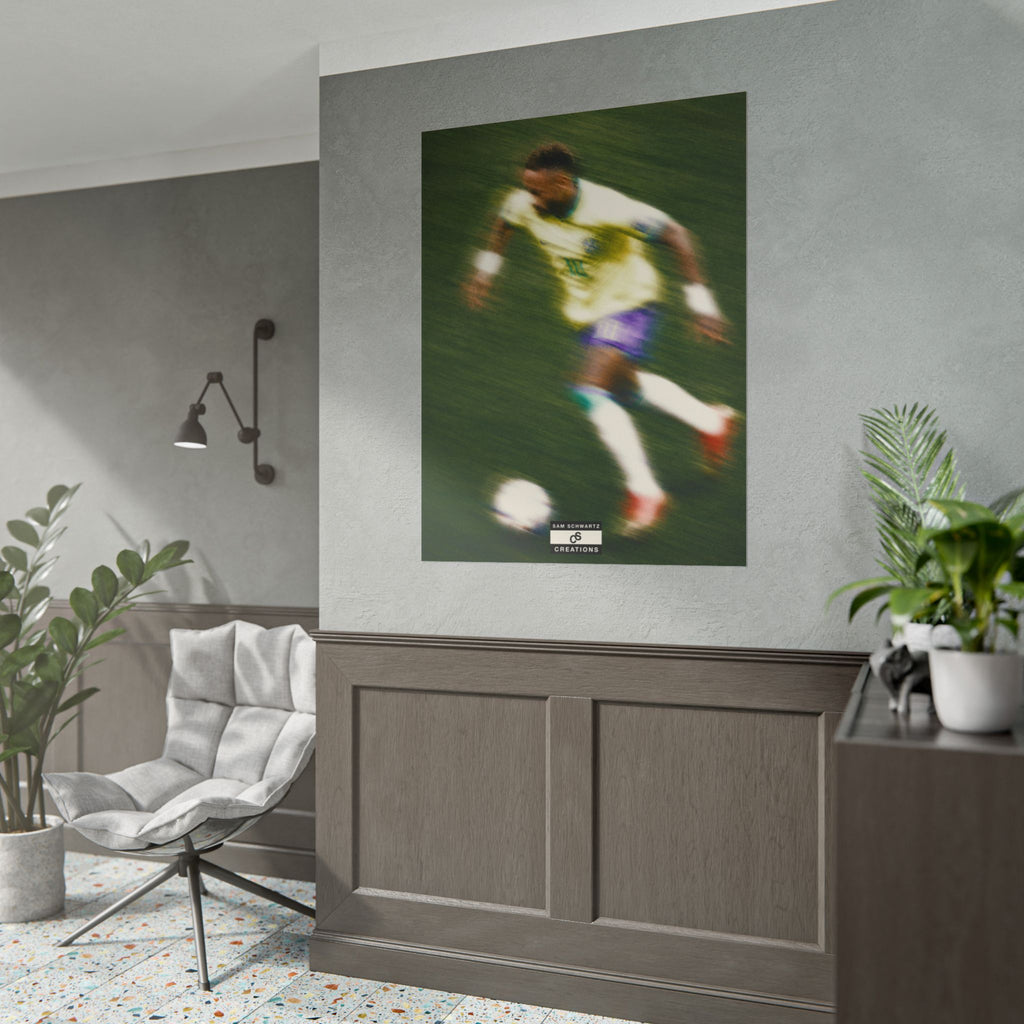 2/3 The Brazilian Prince Soccer Action Rolled Poster — Vintage Neymar Football Player Wall Art