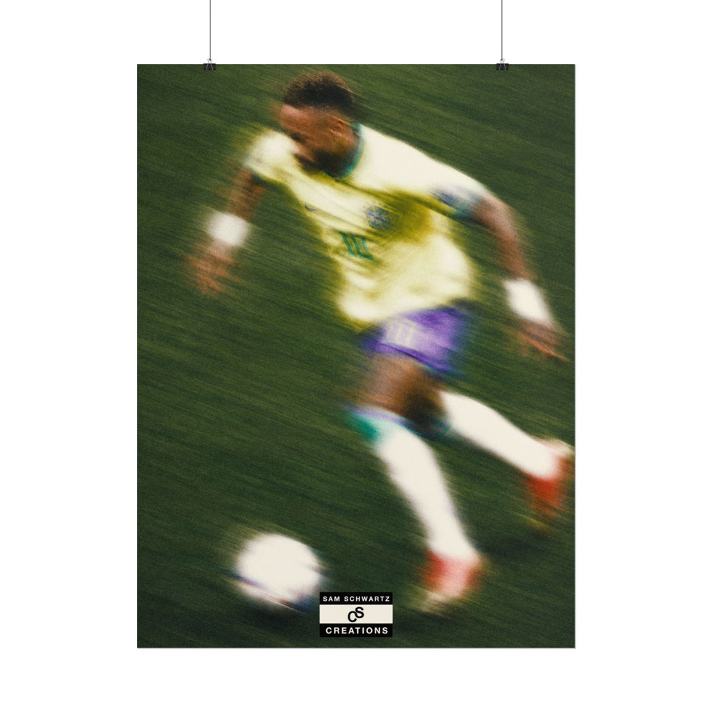2/3 The Brazilian Prince Soccer Action Rolled Poster — Vintage Neymar Football Player Wall Art