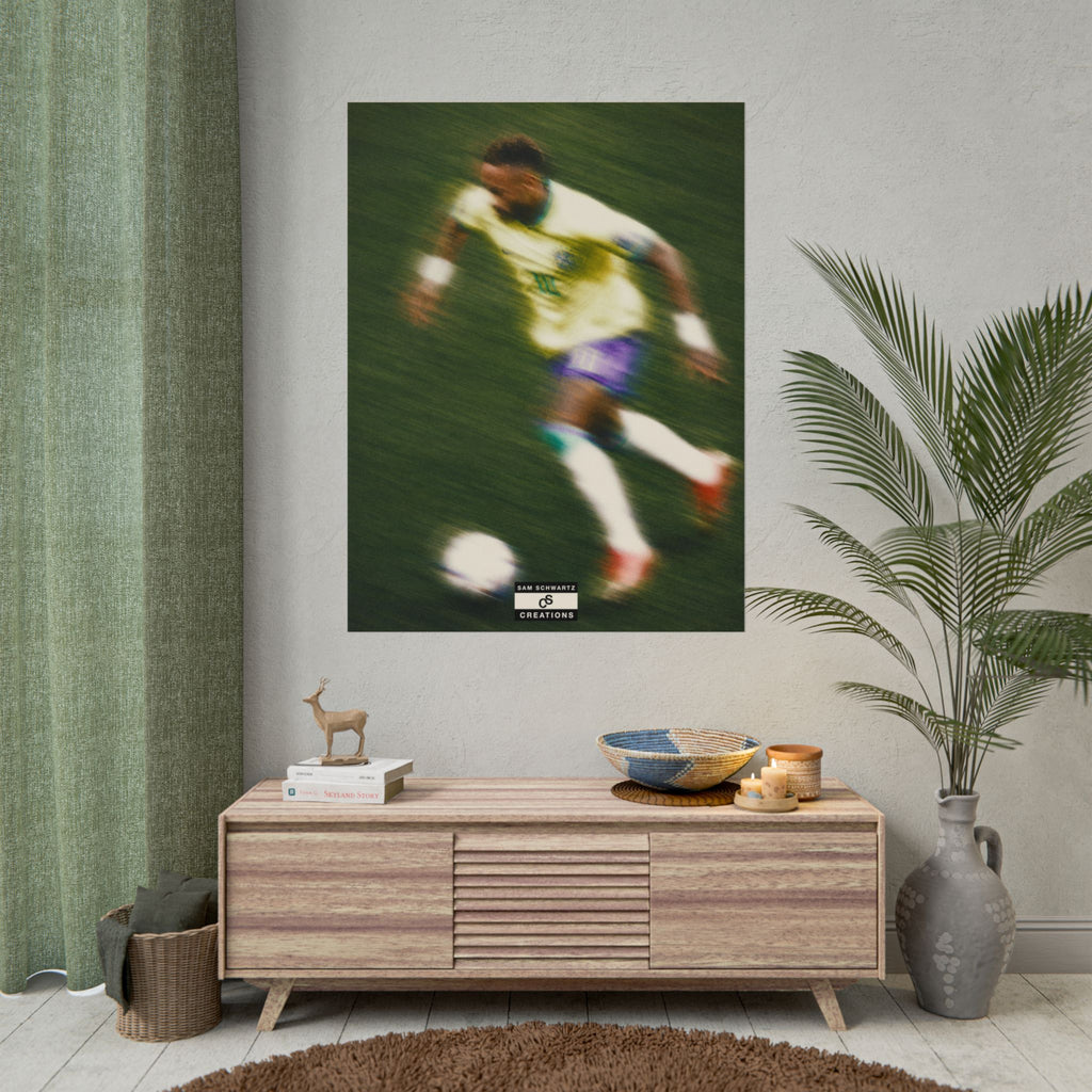 2/3 The Brazilian Prince Soccer Action Rolled Poster — Vintage Neymar Football Player Wall Art