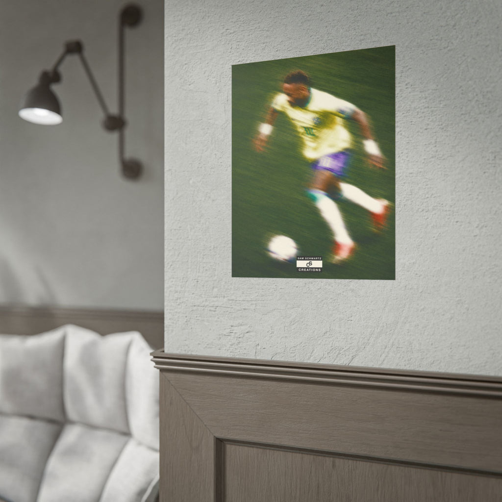 2/3 The Brazilian Prince Soccer Action Rolled Poster — Vintage Neymar Football Player Wall Art