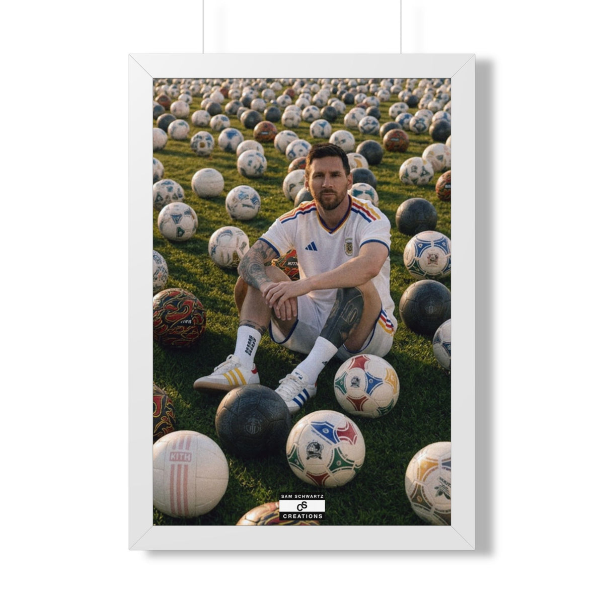 Messi x Soccer Balls Framed Poster — Framed GOAT Wall Art
