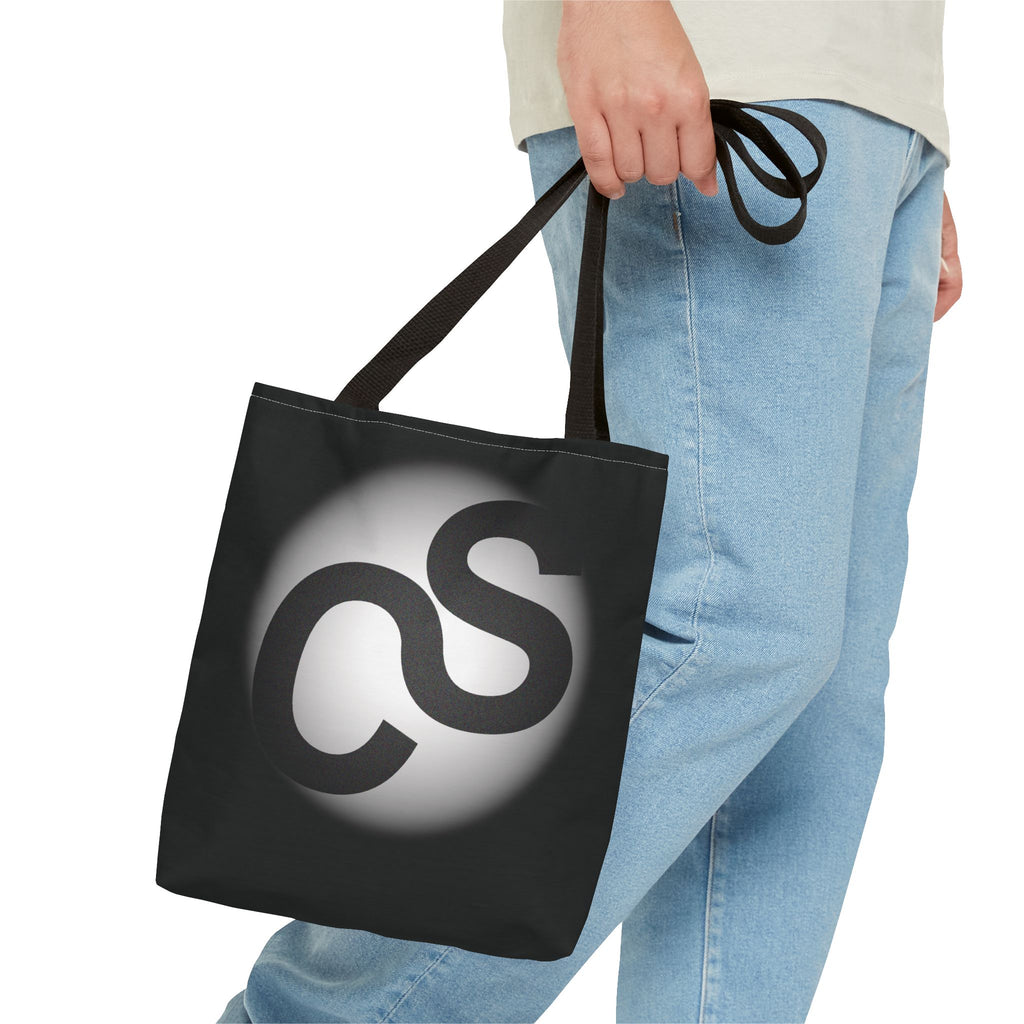 Monochrome Sam Schwartz Creations Logo Tote Bag – Minimalist Black & White Carryall