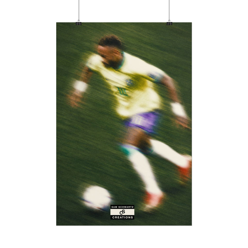 2/3 The Brazilian Prince Soccer Action Rolled Poster — Vintage Neymar Football Player Wall Art