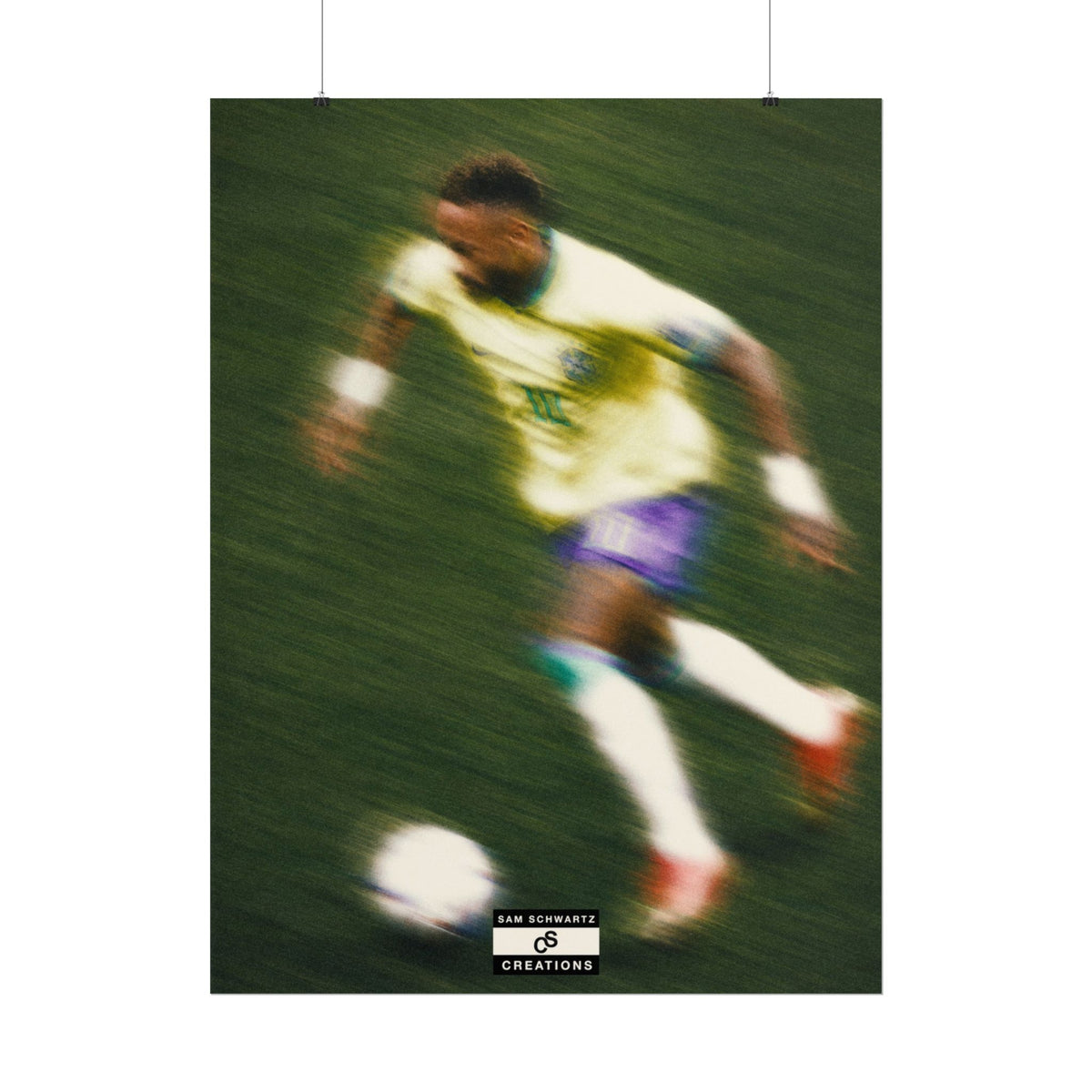 2/3 The Brazilian Prince Soccer Action Rolled Poster — Vintage Neymar Football Player Wall Art