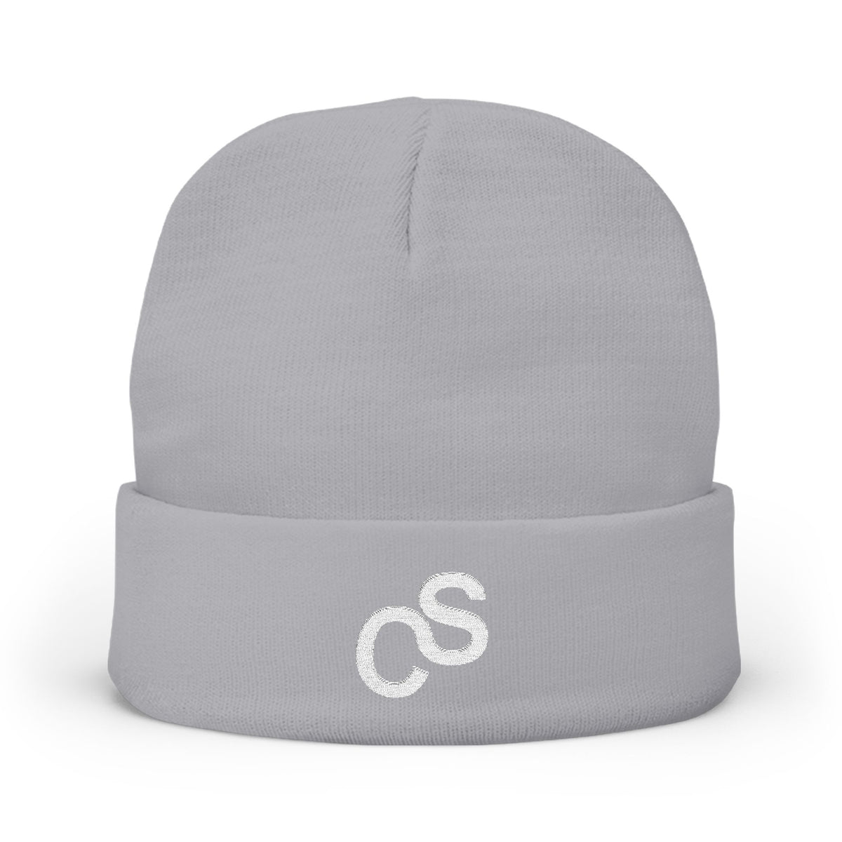 Embroidered Sam Schwartz Creations Logo Knit Beanie — Cozy Grey Winter Hat
