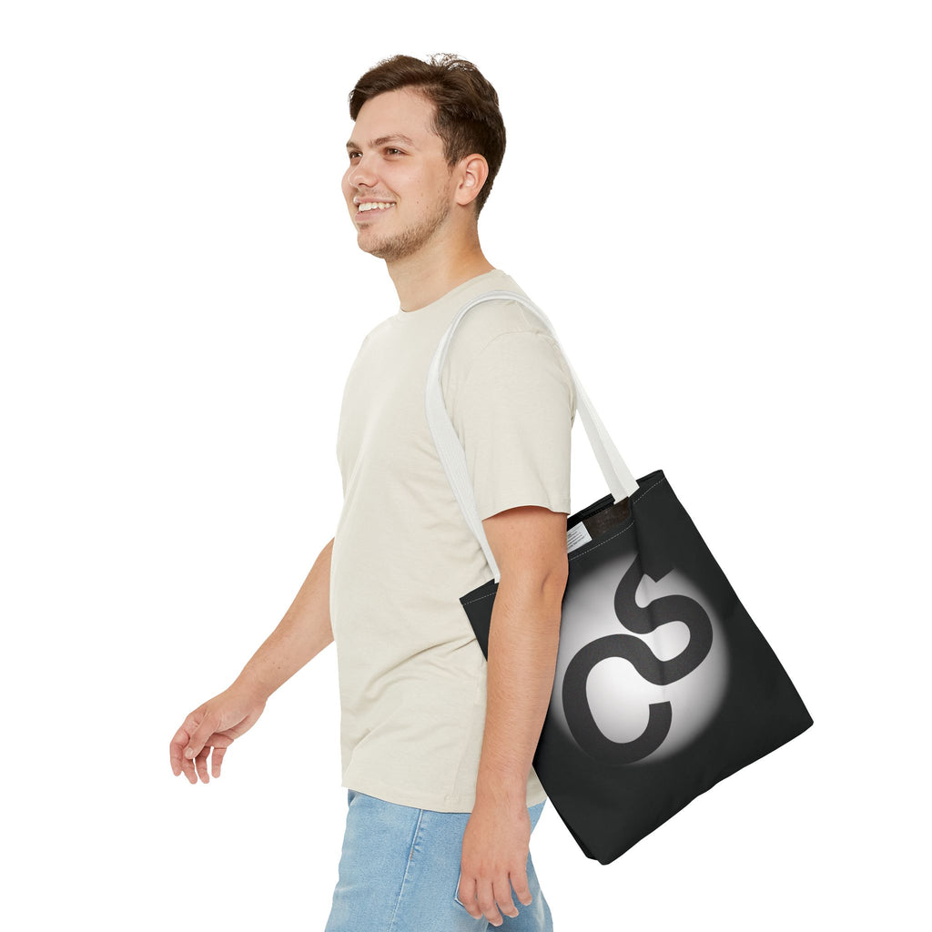 Monochrome Sam Schwartz Creations Logo Tote Bag – Minimalist Black & White Carryall
