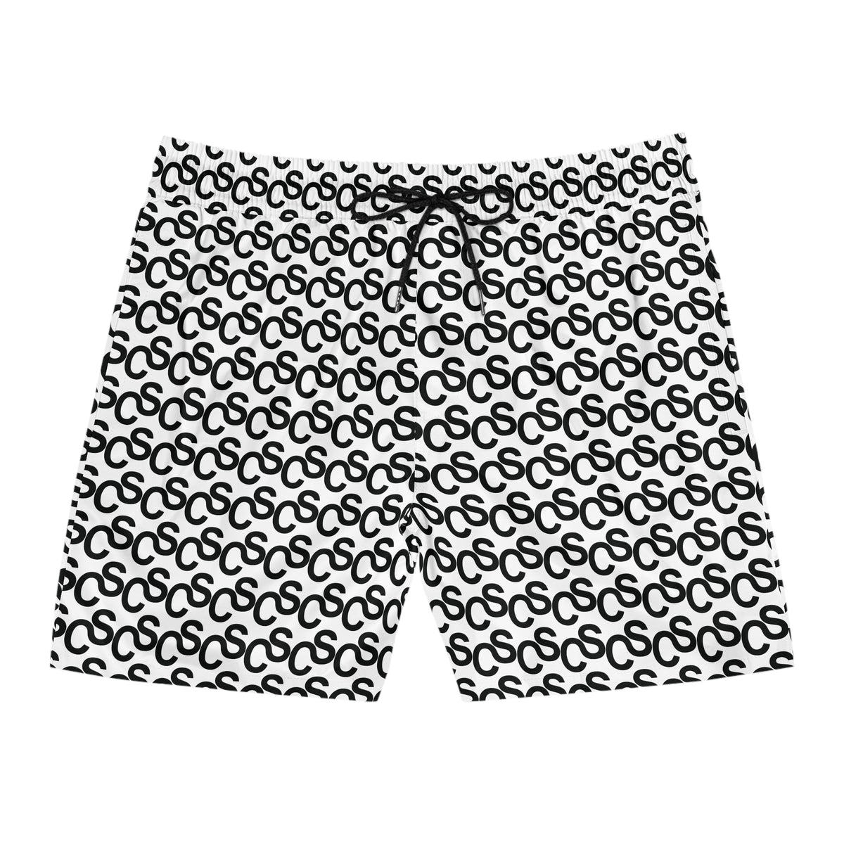 Sam Schwartz Creations Monogram Pattern Swim Shorts — Black & White All-Over Print