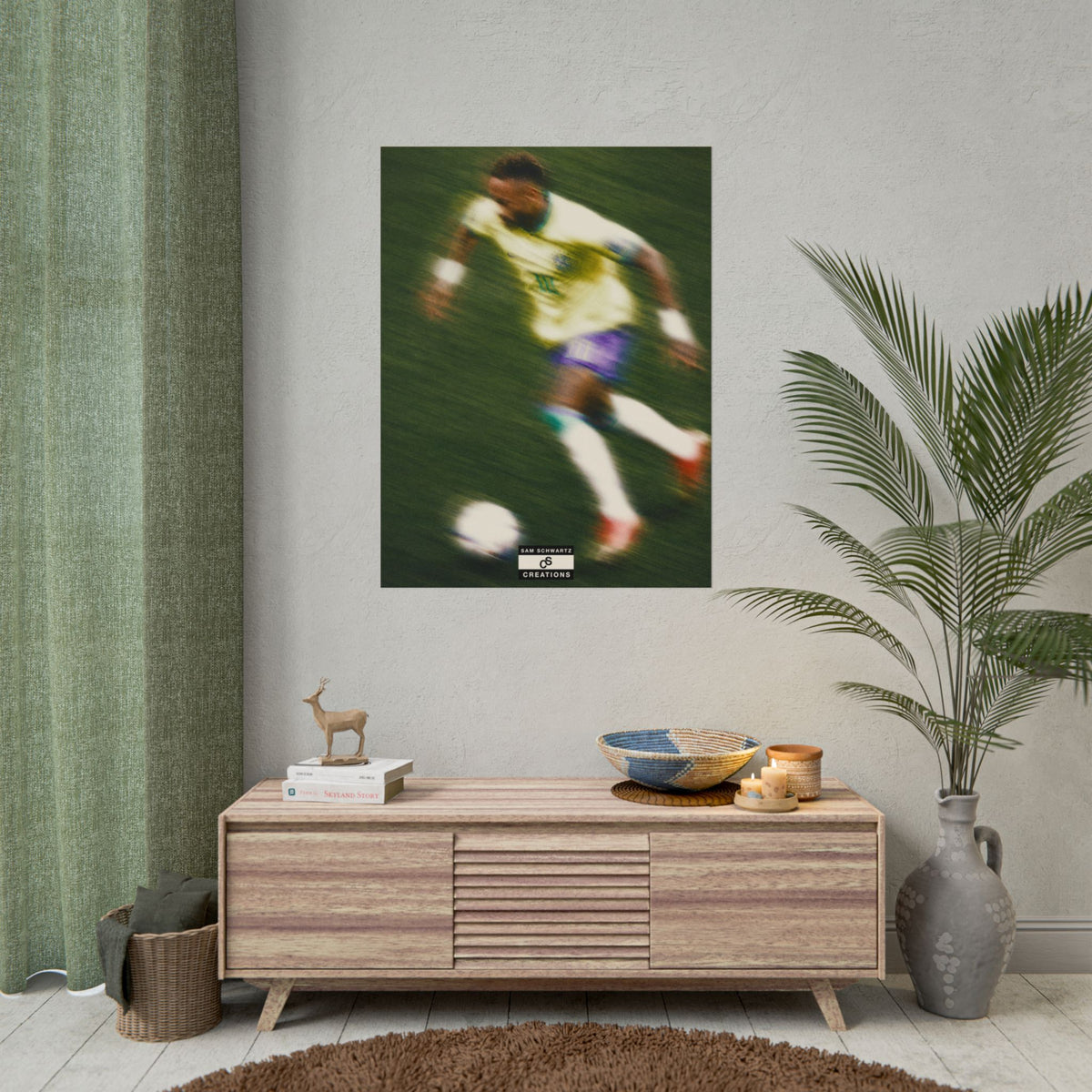 2/3 The Brazilian Prince Soccer Action Rolled Poster — Vintage Neymar Football Player Wall Art