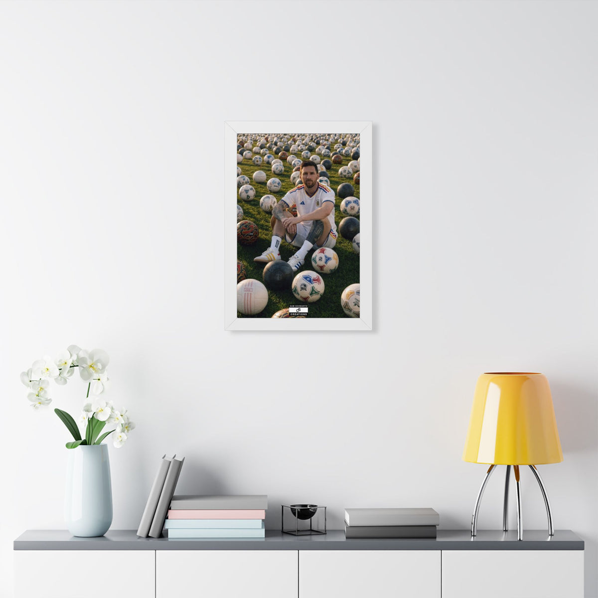 Messi x Soccer Balls Framed Poster — Framed GOAT Wall Art