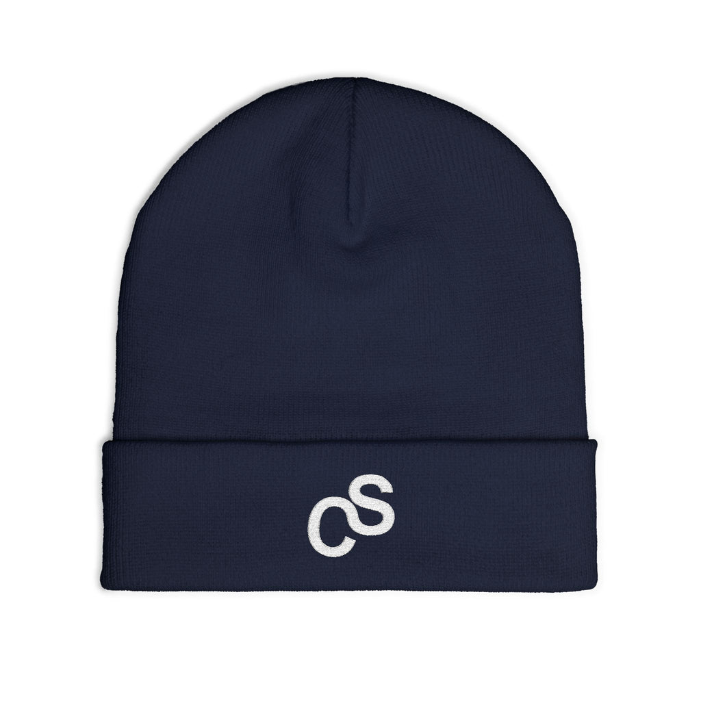 Embroidered Sam Schwartz Creations Logo Knit Beanie — Cozy Grey Winter Hat