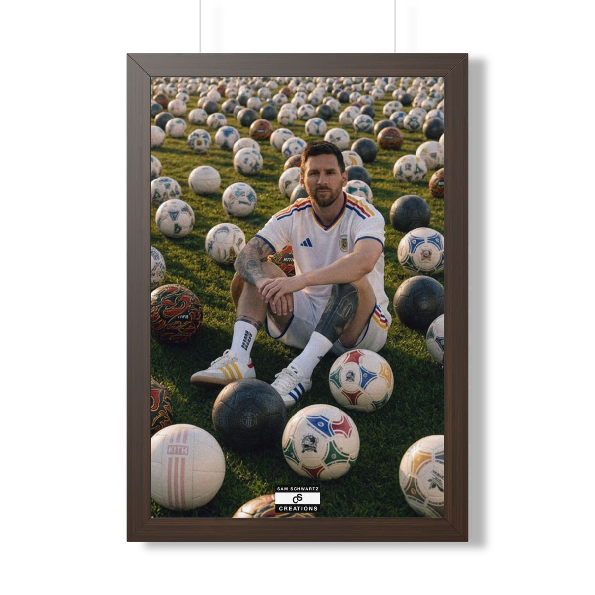 Messi x Soccer Balls Framed Poster — Framed GOAT Wall Art