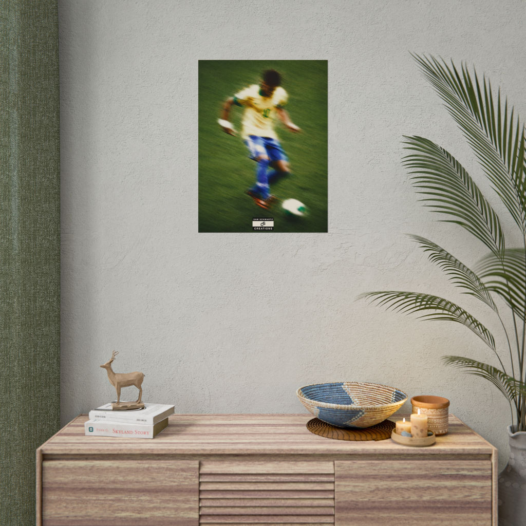 1/3 The Brazilian Prince Soccer Action Rolled Poster — Vintage Neymar Football Player Wall Art